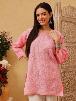 ADA - Women Peach Embroidered Straight Kurta