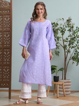 ADA - Women Purple Embroidered Straight Kurta
