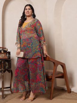 Deebaco - Blue Paisley Rayon Inner Top With Kurti and Palazzo