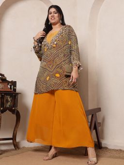 Deebaco - Bandhani Print Kurti With Inner Crop Top and Palazzo