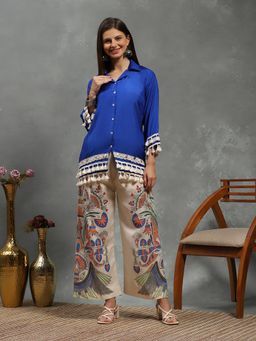 MEENA BAZAAR - Women Blue Muslin Solid Shirt with Pant