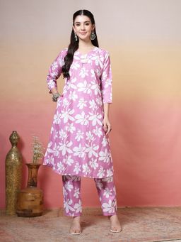 MEENA BAZAAR - Women Pink Cotton Floral Printed Co-Ord Set