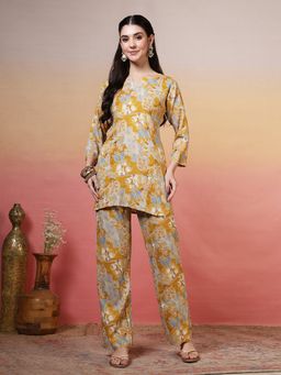 MEENA BAZAAR - Women Mustard Cotton Floral Printed Co-Ord Set