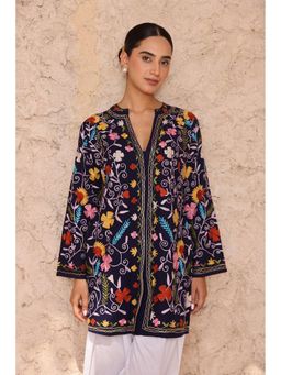 HOUSE OF KARI - Women Blue Embroidered Straight Kurta