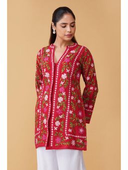 HOUSE OF KARI - Women Red Embroidered Straight Kurta