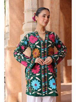 HOUSE OF KARI - Women Green Embroidered Straight Kurta