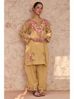 HOUSE OF KARI - Women Mustard Wool Blend Thread Work Kurta with Palazzo