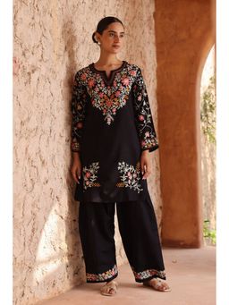 HOUSE OF KARI - Women Black Wool Blend Thread Work Kurta with Palazzo