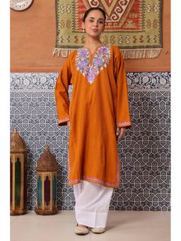 HOUSE OF KARI - Women Orange Embroidered Straight Kurta