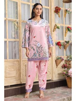 HOUSE OF KARI - Women Pink Velvet Printed Kurta with Pant