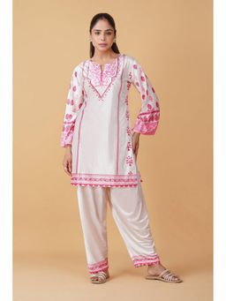HOUSE OF KARI - Women Off White Wool Blend Printed Kurta with Pant