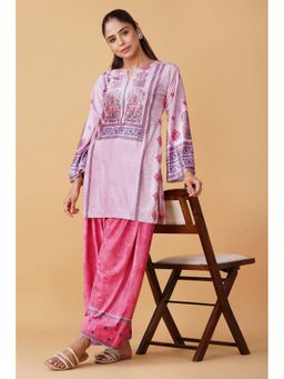 HOUSE OF KARI - Women Pink Velvet Printed Kurta with Palazzo