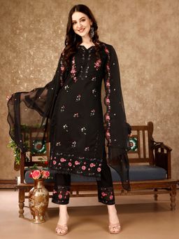 BERRYLICIOUS - Women Black Embroidered Kurta with Pant and Dupatta