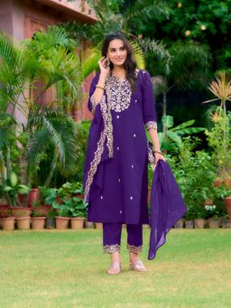 BERRYLICIOUS - Purple Embroidered Kurta with Pant and Dupatta