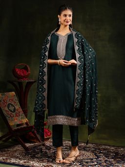 BERRYLICIOUS - Green Sequined Embroidered Kurta with Pant and Dupatta