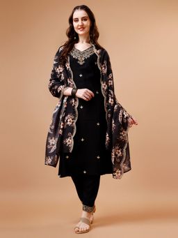 BERRYLICIOUS - Black Embroidered Kurta with Pant and Dupatta