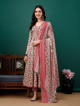 BERRYLICIOUS - Pink Floral Printed Anarkali Kurta with Pant and Dupatta