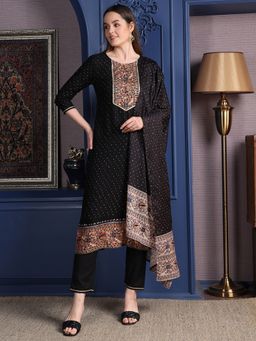 BERRYLICIOUS - Black Hand Embroidered and Printed Kurta with Pant and Dupatta