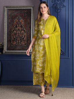 BERRYLICIOUS - Green Embroidered and Printed Kurta with Palazzo and Dupatta