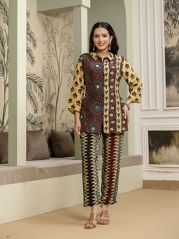 KAFTANIZE - Mustard and Maroon Color With Mirror Embellished Co-Ord Set