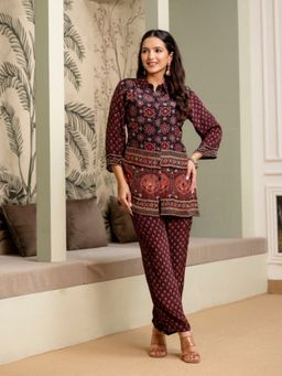 KAFTANIZE - Red and Black Color With Mirror Embellished Co-Ord Set