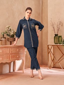 KAFTANIZE - Navy Blue Color With Thread Embroidered Co-Ord Set