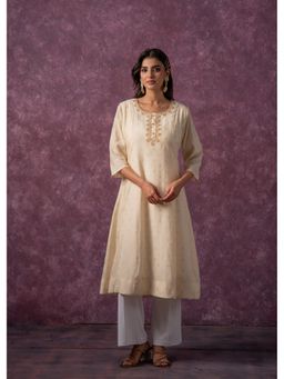 Juniper - Women Ivory Embroidered Flared Kurta