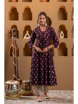 Juniper - Women Purple Floral Flared Anarkali Kurta