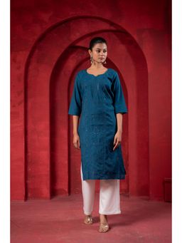 Juniper - Women Teal Embroidered Straight Kurta
