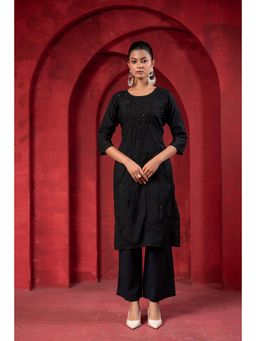 Juniper - Women Black Embroidered Straight Kurta