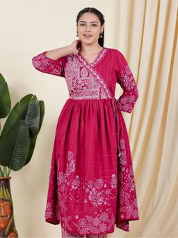 ARAMYA - Women Red Floral Flared Kurta