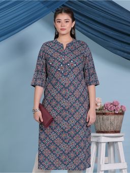 ARAMYA - Women Blue Straight Kurta