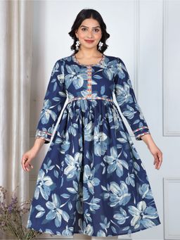 ARAMYA - Women Blue Floral A-Line Kurta