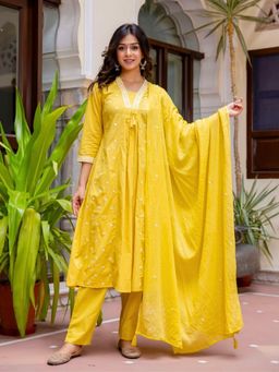Atha Fashion - Yellow Anya Kurta with Pant & Dupatta