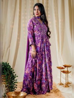 Atha Fashion - Vivid Lotus Anarkali Kurta with Pant & Dupatta
