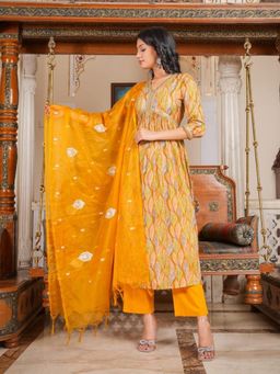 Atha Fashion - Yellow Amber Meadow Kurta with Pant & Dupatta