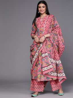 Atha Fashion - Pink Gulaab Aangan Kurta with Palazzo & Dupatta