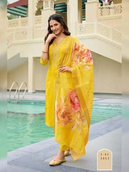 Atha Fashion - Yellow Zafrani Kurta with Pant & Dupatta