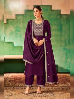 Atha Fashion - Purple Regal Bloom Kurta with Palazzo & Dupatta