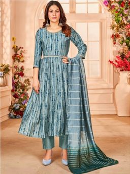 Atha Fashion - Indigo Royale Anarkali Kurta with Pant & Dupatta