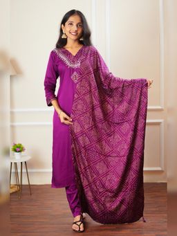 Atha Fashion - Purple Ethereal Bandhani Kurta with Pant & Dupatta