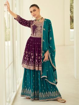 Atha Fashion - Purple Afsana Kurta with Sharara & Dupatta