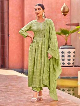 Atha Fashion - Green Noor Naira Anarkali Kurta with Pant & Dupatta