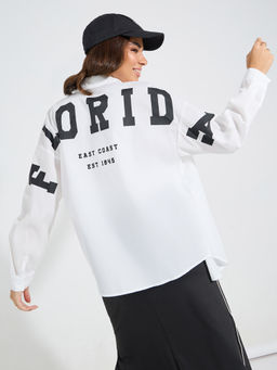 Styli - Women Off White Oversized Back Typography Print Shirt