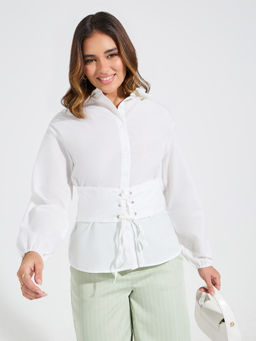 Styli - Women Off White Tie-Up Belt Shirt