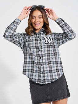 Styli - Women Black Oversized Checked Shirt