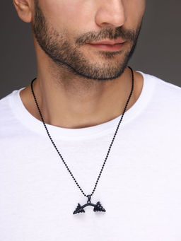 Priyaasi - A Bold Fitness Statement Mens Black-Silver Plated Dumbbell Pendant Necklace