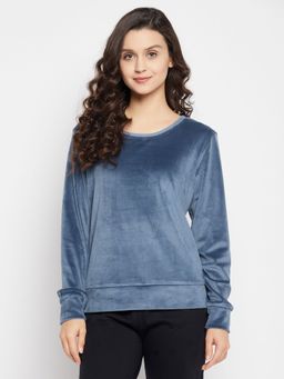 Clovia - Chic Basic Sweatshirt in Navy Velour