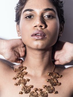 Dhwani Bansal - Mayasaar Necklace With Filligree Work In 22K Antique Gold Plated Brass