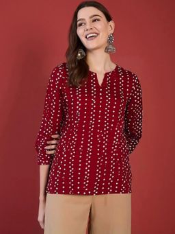 Gahan - Womens Maroon Printed Cotton Blend Short Kurti